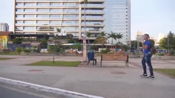 Petit Parc Dans Ville Sao Paulo Voiture Mouvement Angle Latéral — Video