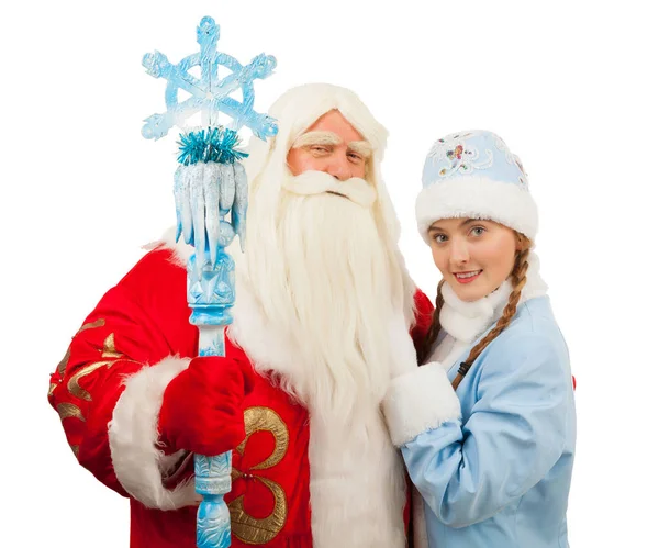 Santa Claus y doncella de nieve — Foto de Stock