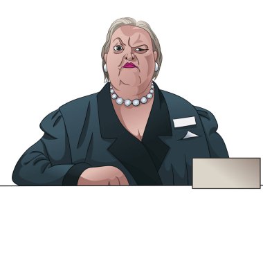Serious woman registrar or inspector behind the counter. clipart
