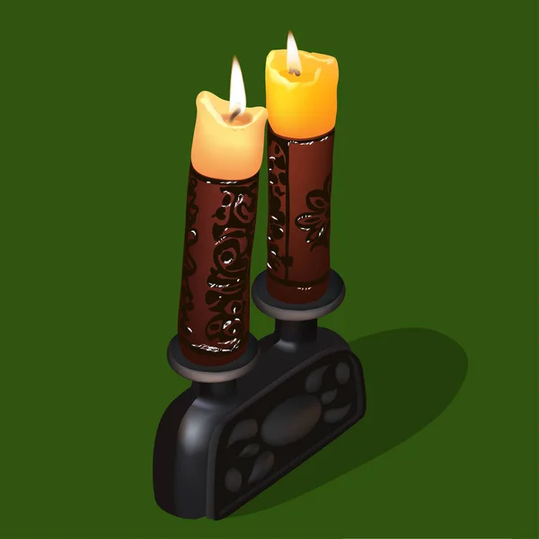 Şamdan ile eski dekoratif mumlar yanan illüstrasyon.