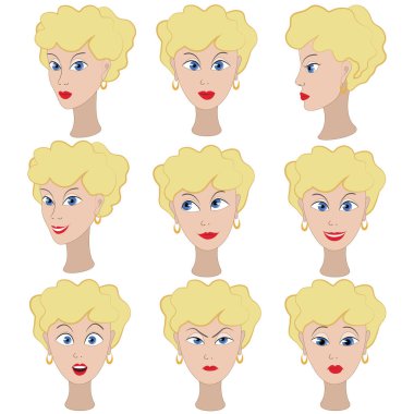 Aynı kızın sarı saçlı duyguların varyasyon ayarla.