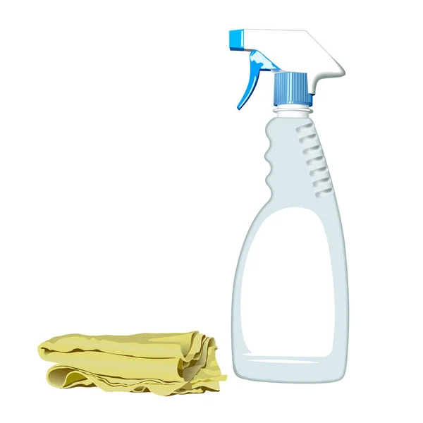 スプレーボトルと洗浄のためのラグの現実的なイラスト — ストックベクタ