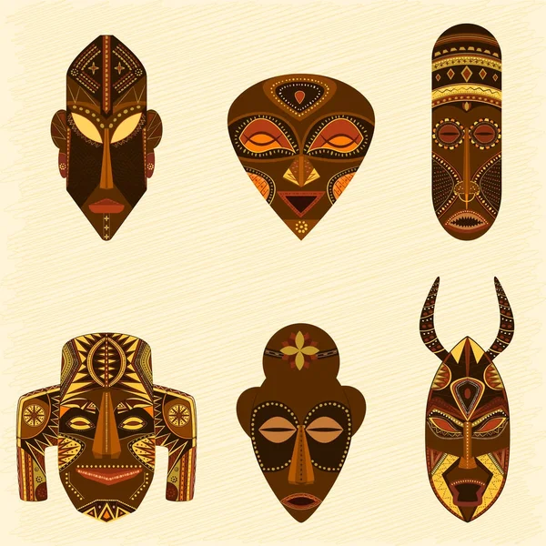Tribal Afrikanische Masken Vektor-Set — Stockvektor
