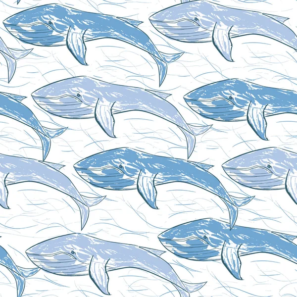 Ballenas azules vector fondo sin costuras — Vector de stock