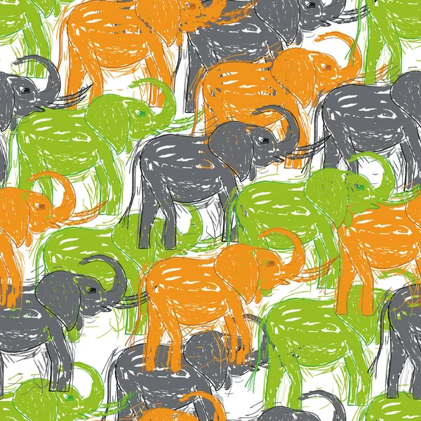 Camouflaged background with Abstract hand-drawn Elephants