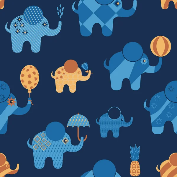 抽象几何图案的蓝色卡通大象 — 图库矢量图片