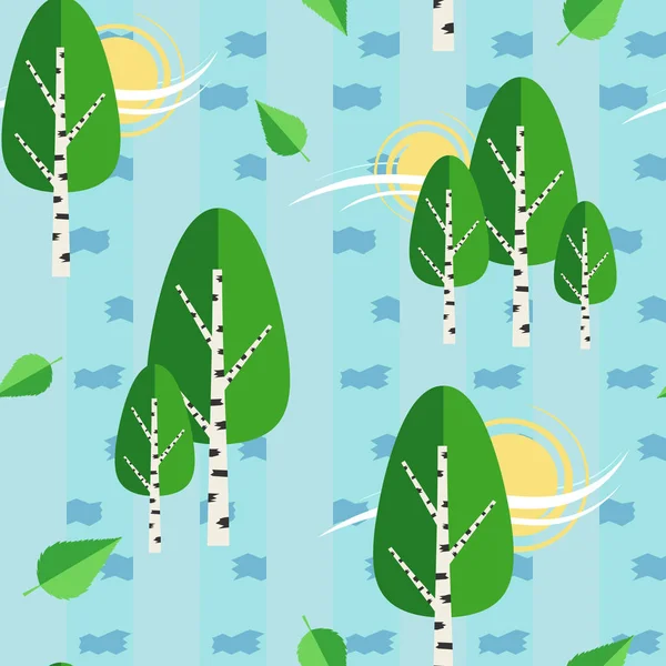 绿色俄罗斯白桦树无缝矢量图案背景 — 图库矢量图片
