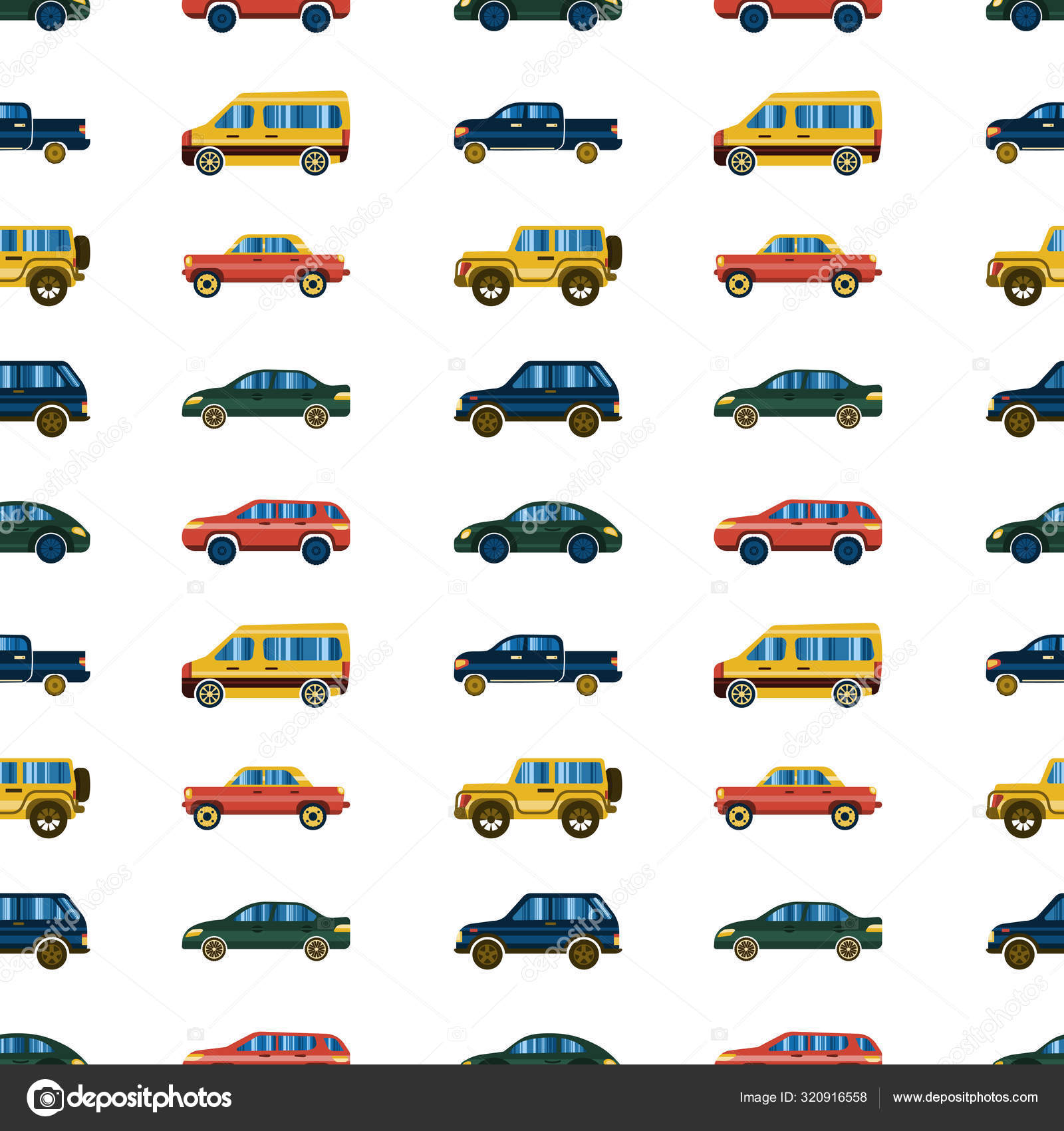 Seamless background of cartoon cars in flat style, side view Stock Vector  Image by ©Anastasiia_86 #320916558