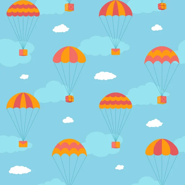 Cartoon bunte Fallschirme mit Schachteln, E-Mails, Umschlägen und gif — Stockvektor