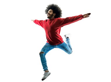 Afrika adam mutlu siluet izole atlama