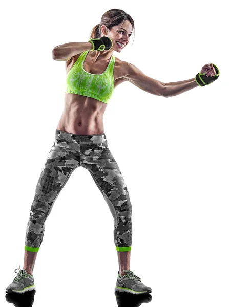 Mulher fitness boxe pilates excercises isolado — Fotografia de Stock
