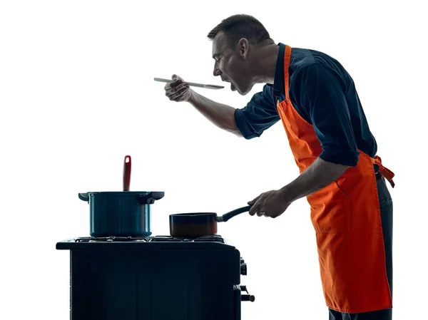 Man cooking chef silhouette isolated — Stock Photo, Image