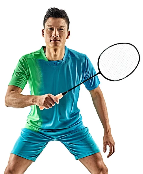 Asiatiska badminton spelare man isolerade — Stockfoto