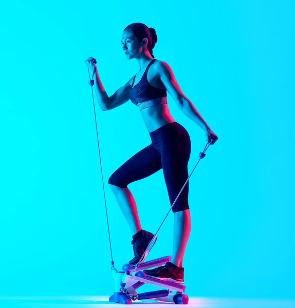 Mujer fitness Stepper ejercicios aislados — Foto de Stock