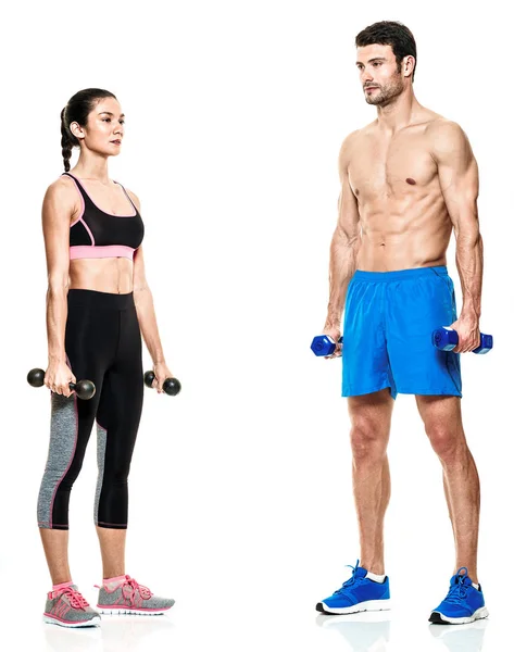 Paar man en vrouw fitness oefeningen geïsoleerd — Stockfoto