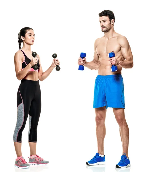 Pár férfi és a nő fitness gyakorlatok elszigetelt — Stock Fotó