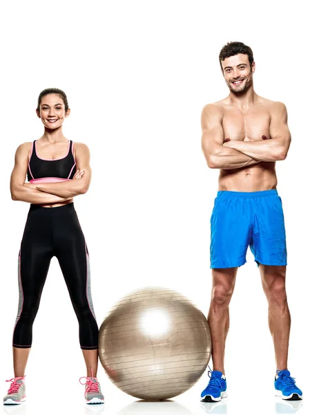 Pareja hombre y mujer ejercicios de acondicionamiento físico aislado —  Fotos de Stock