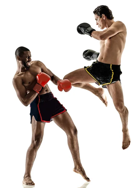 Muay tailandês kickboxing kickboxing homens de boxe isolado — Fotografia de Stock