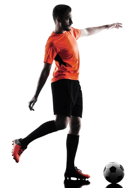 Fußballer Mann isolierte Silhouette — Stockfoto