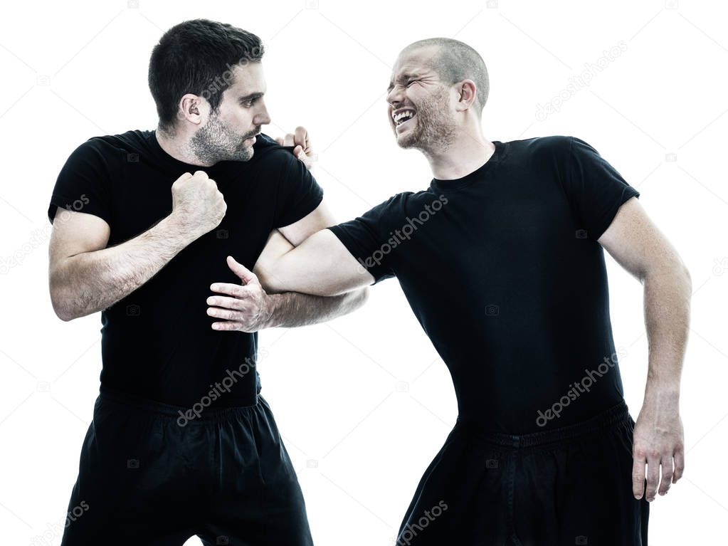 men krav maga fighters fighting isolated