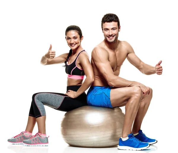 Paar Fitnessübungen für Mann und Frau isoliert — Stockfoto