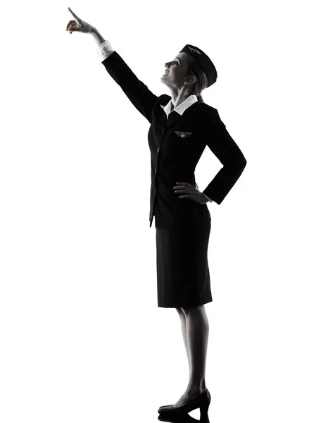Stewardess cabin crew vrouw aanwijsapparaat silhouet — Stockfoto