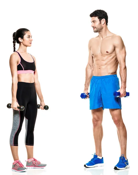 Paar Fitnessübungen für Mann und Frau isoliert — Stockfoto