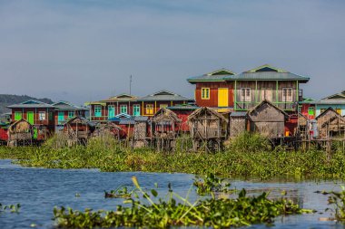 floating houses Inle Lake Shan state Myanmar clipart