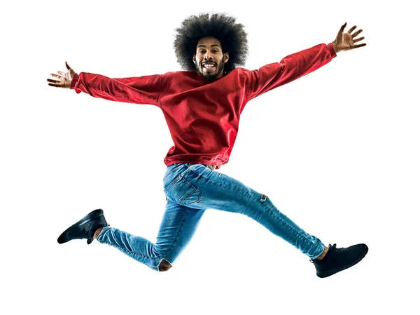Africano hombre saltar feliz silueta aislado —  Fotos de Stock