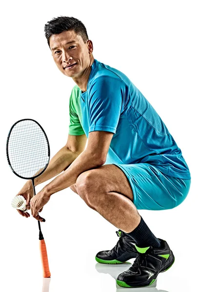Asiatiska badminton spelare man isolerade — Stockfoto