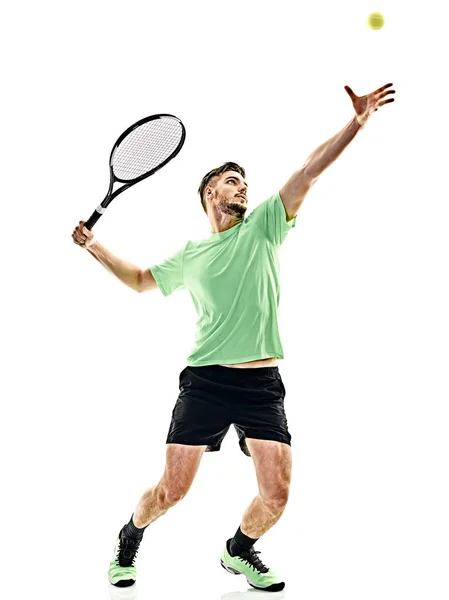Tennis player usługi serwujemy mężczyzna na białym tle — Zdjęcie stockowe