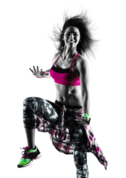 女性 zumba フィットネス演習踊って分離シルエット — ストック写真