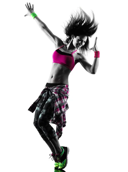 女性 zumba フィットネス演習踊って分離シルエット — ストック写真