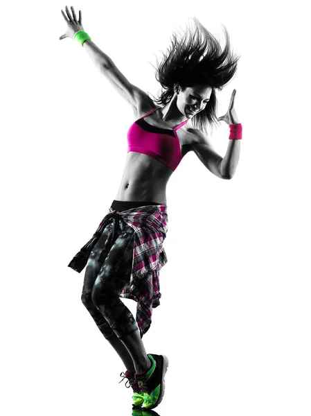 Γυναίκα zumba fitness ασκήσεις χορεύτρια χορό απομονωμένες σιλουέτα Royalty Free Εικόνες Αρχείου