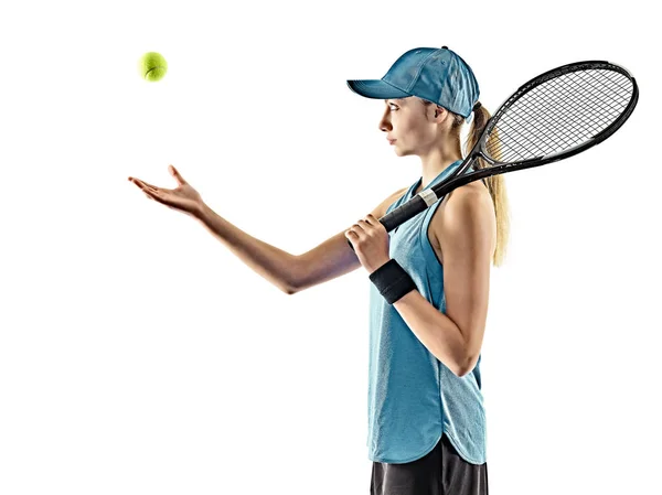 Tennis-Frau isoliert Silhouette — Stockfoto