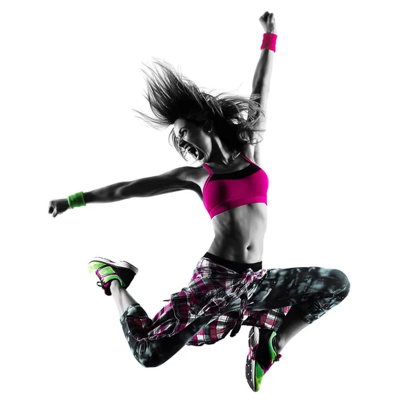 Kadın zumba fitness egzersizleri dansçı izole siluet — Stok fotoğraf