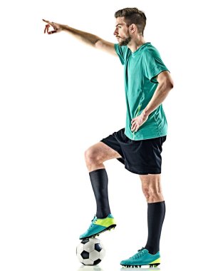 bir futbol oyuncu adam izole beyaz arka plan ayakta