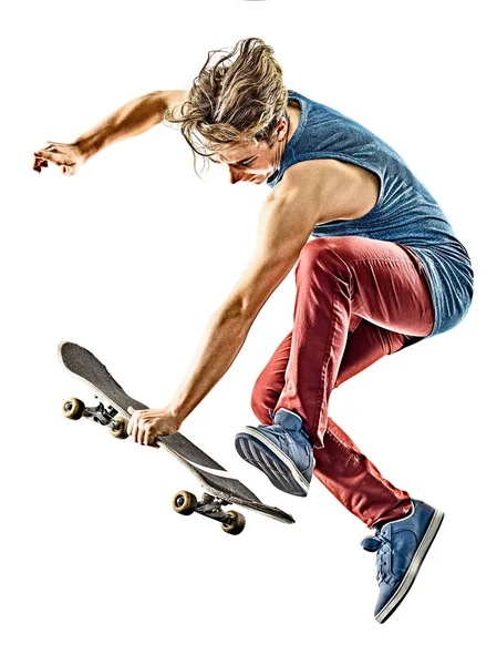 Ο άνθρωπος νεαρός έφηβος skateboarder απομονωμένες — Φωτογραφία Αρχείου