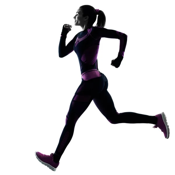 Žena běžec běží kondiční běhání, samostatný silueta stín — Stock fotografie