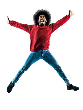 Afrika adam mutlu siluet izole atlama