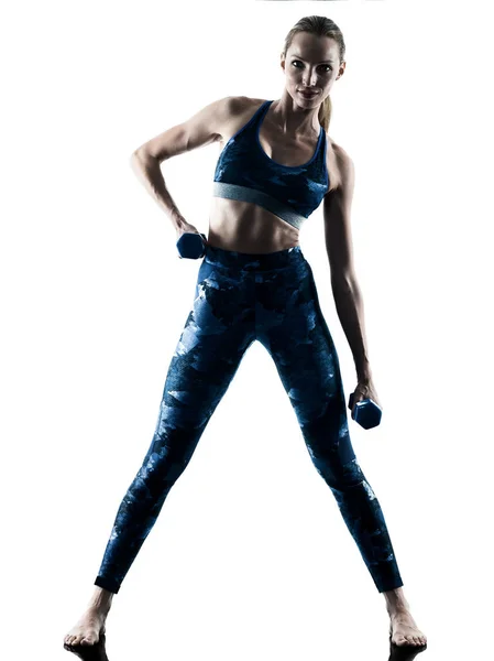 女性フィットネス重量 excercises シルエット — ストック写真