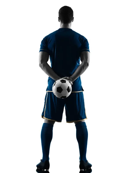 Futbol oyuncu adam ayakta arka siluet izole — Stok fotoğraf