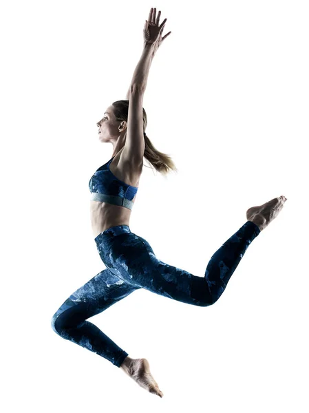 Woman fitness excercises jumping silhouette — Stock Photo, Image