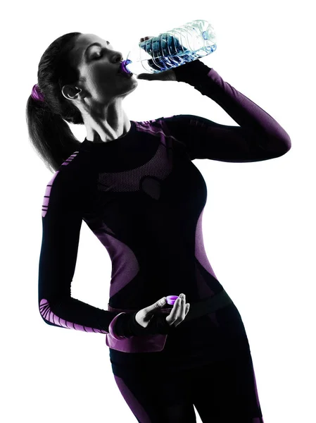 女性ランナー ジョガー飲料水をジョギングを実行している分離 silh — ストック写真