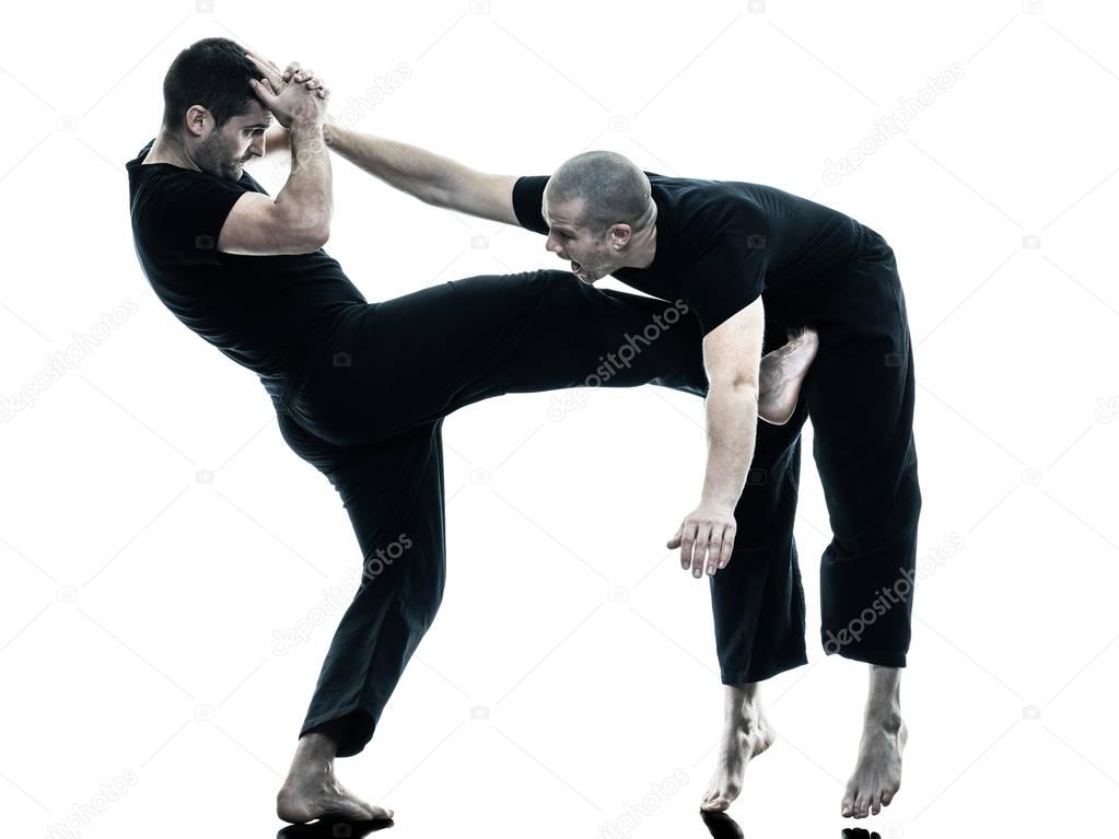 men krav maga fighters fighting isolated