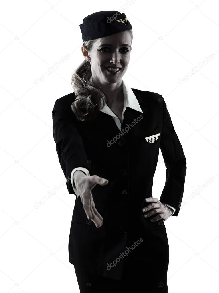 Stewardess cabin crew woman Handshaking isolated silhouette