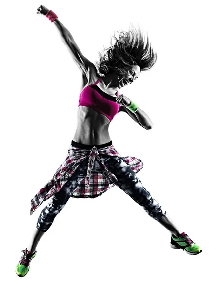 Woman zumba fitness exercises dancer dancing isolated silhouette — Stock Photo, Image