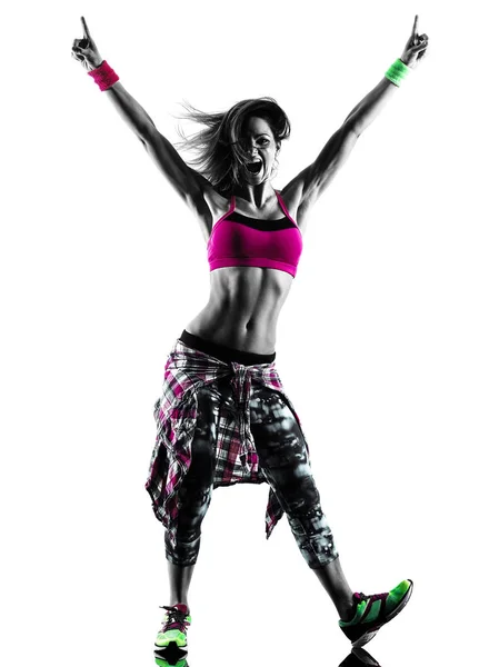Mulher zumba fitness exercícios dançarina dança silhueta isolada — Fotografia de Stock