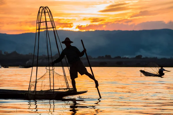 Ψαράς Inle Λίμνη Shan state Μιανμάρ — Φωτογραφία Αρχείου