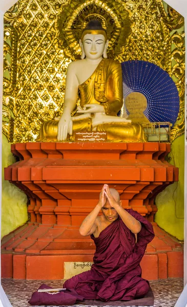 Boeddha bidden Shwedagon pagode Yangon Myanmar — Stockfoto